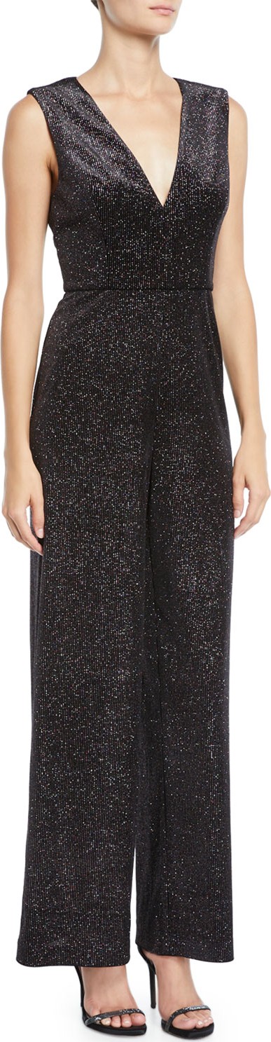 Aidan by Aidan Mattox Metallic Knit V-Neck Jumpsuit