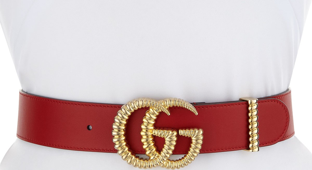 Gucci Moon Leather Belt w/ Textured GG Buckle, 1.5"W