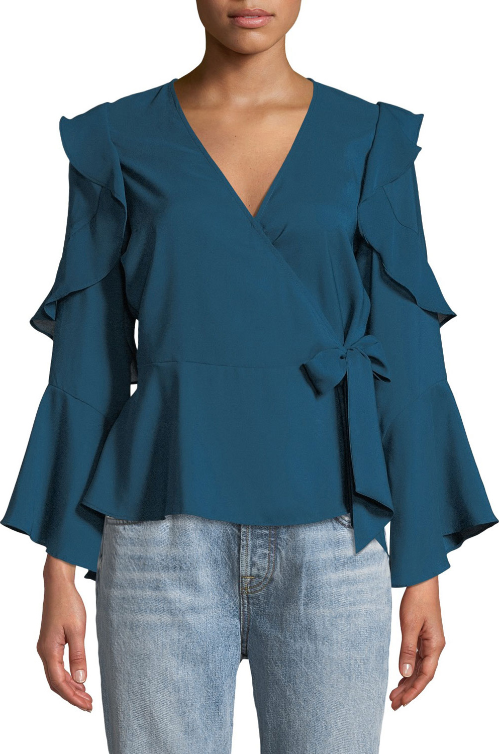 Parker Jimena Ruffle Combo Wrap-Front Blouse