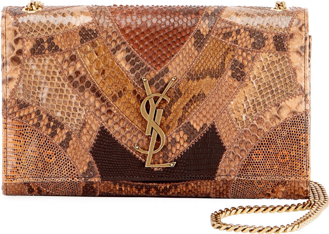 Saint Laurent Kate Monogram Medium Patchwork Python Chain Shoulder Bag