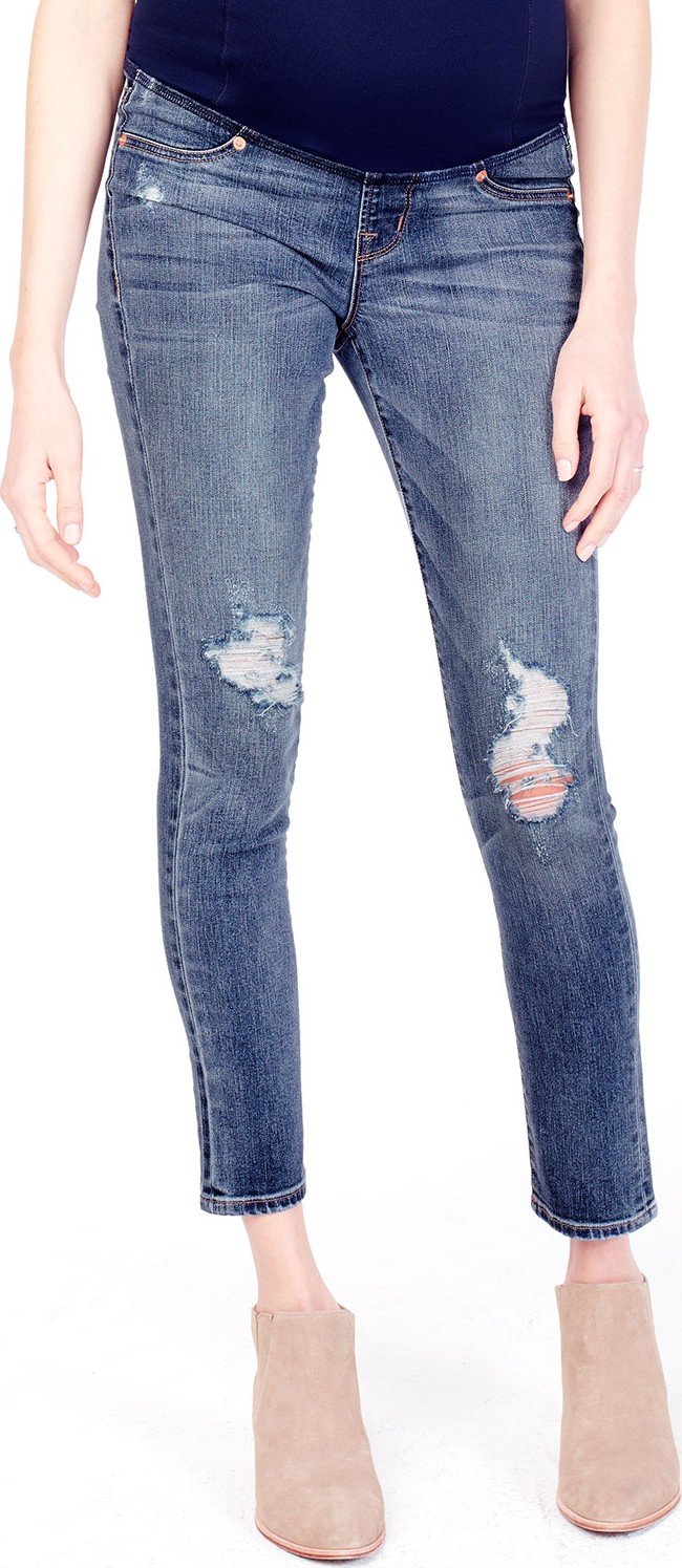 Ingrid & Isabel Maternity Sasha Distressed Denim Skinny-Leg Jeans w/ Crossover Panel