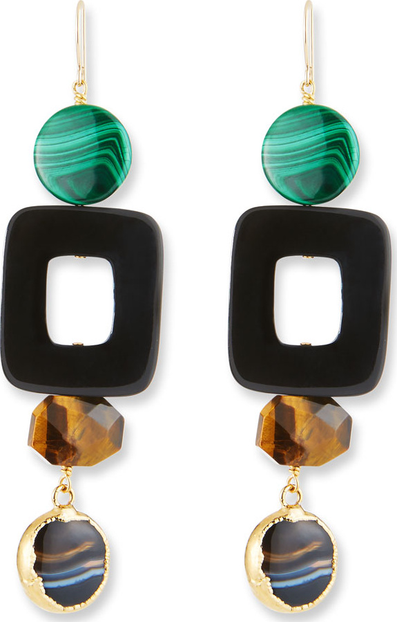 NEST Jewelry African Horn, Tiger Eye & Malachite Drop Earrings