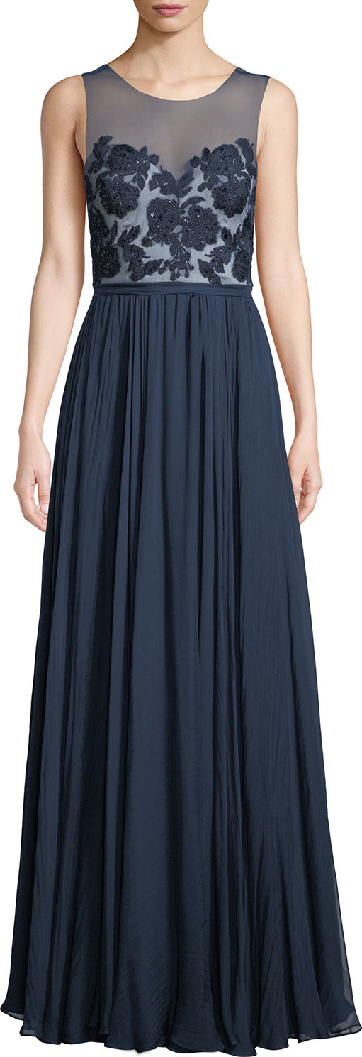 Catherine Deane Lilyana Sheer Gown w/ Tulle & Lace