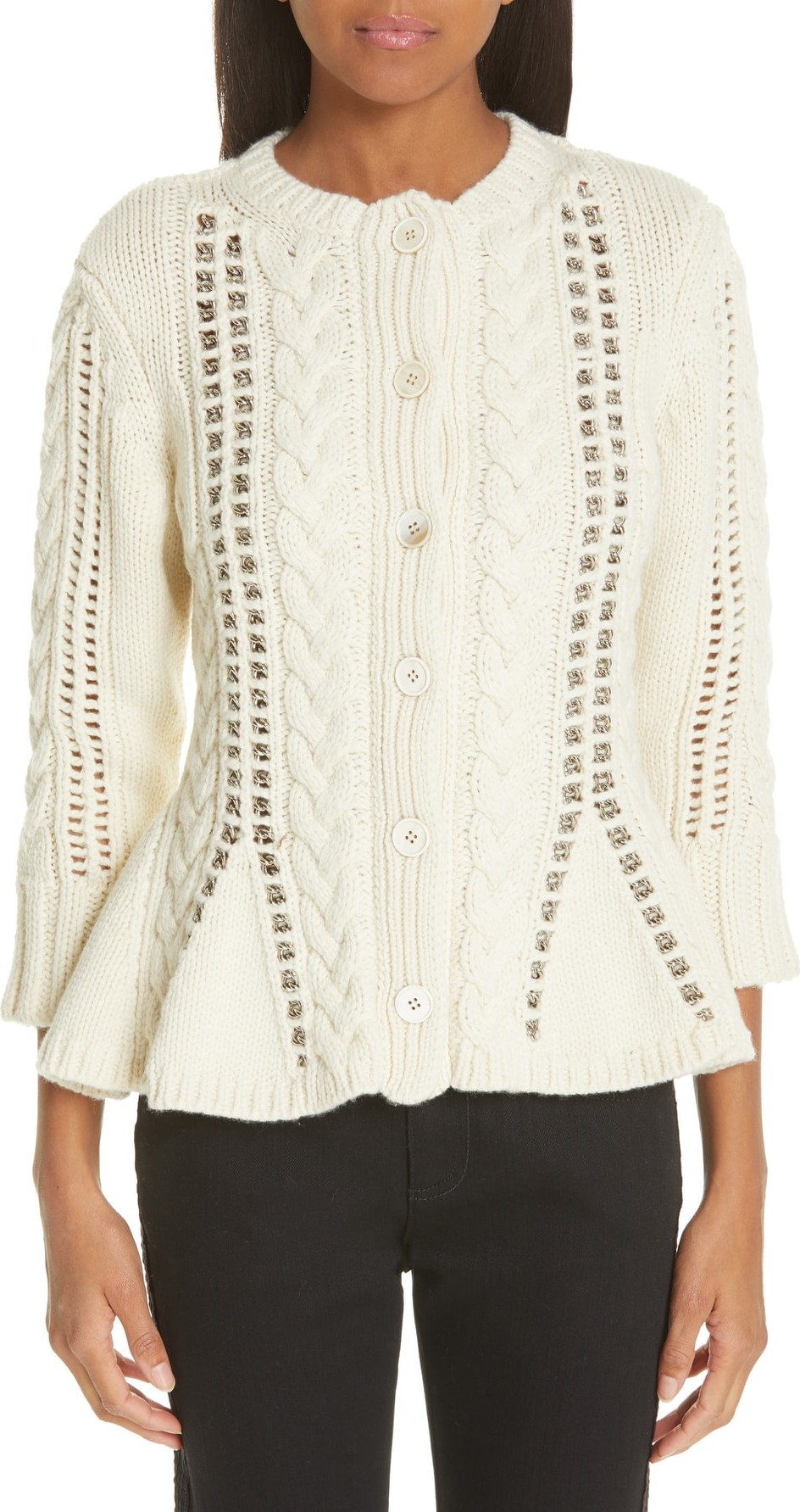 Alexander McQueen Chain Detail Cashmere Peplum Cardigan