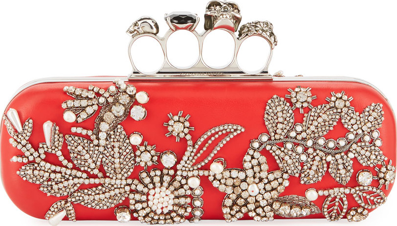 Alexander McQueen Jeweled Four-Ring Hard Clutch Bag