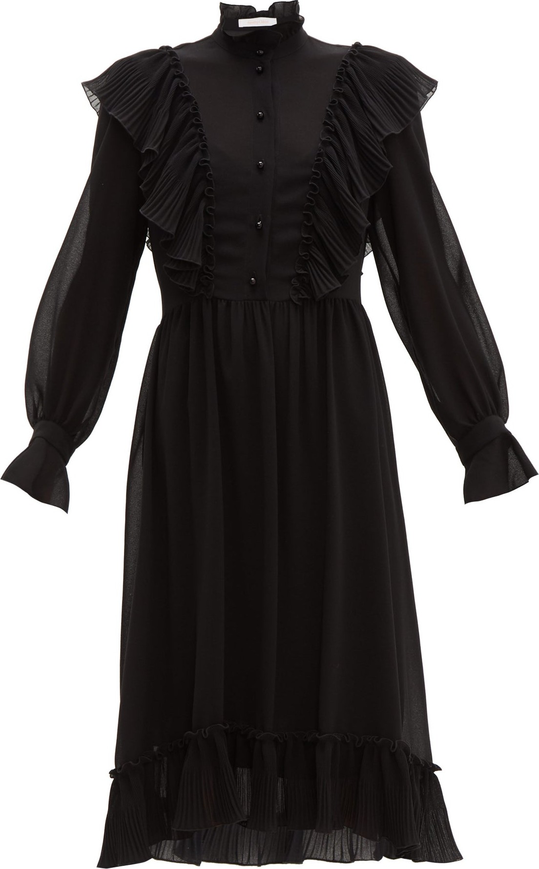 See By Chloé Plissé ruffle-trimmed georgette midi dress