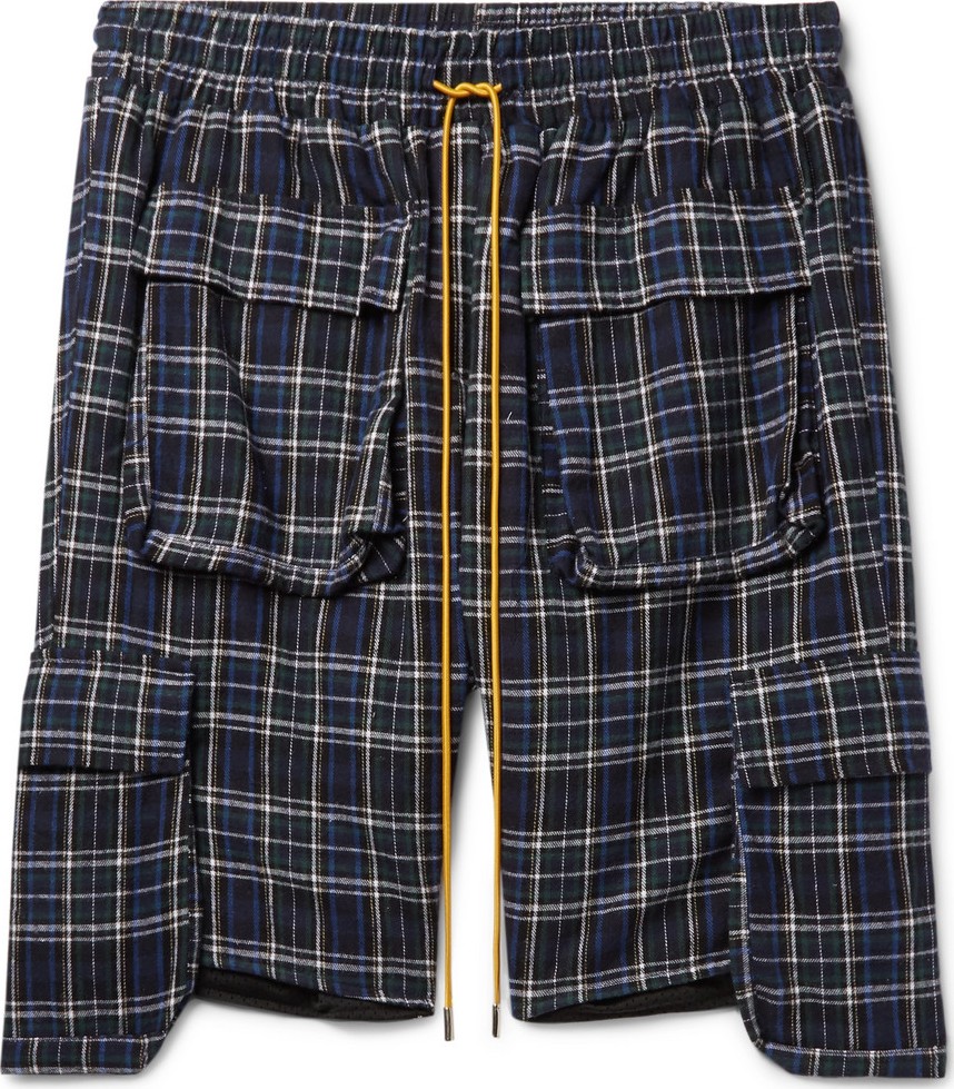 RHUDE Checked Brushed Cotton-Flannel Drawstring Cargo Shorts