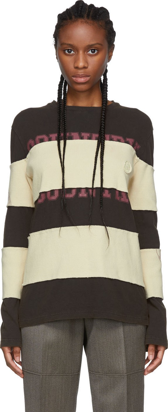 Telfar Black & Off-White Striped Long Sleeve T-Shirt