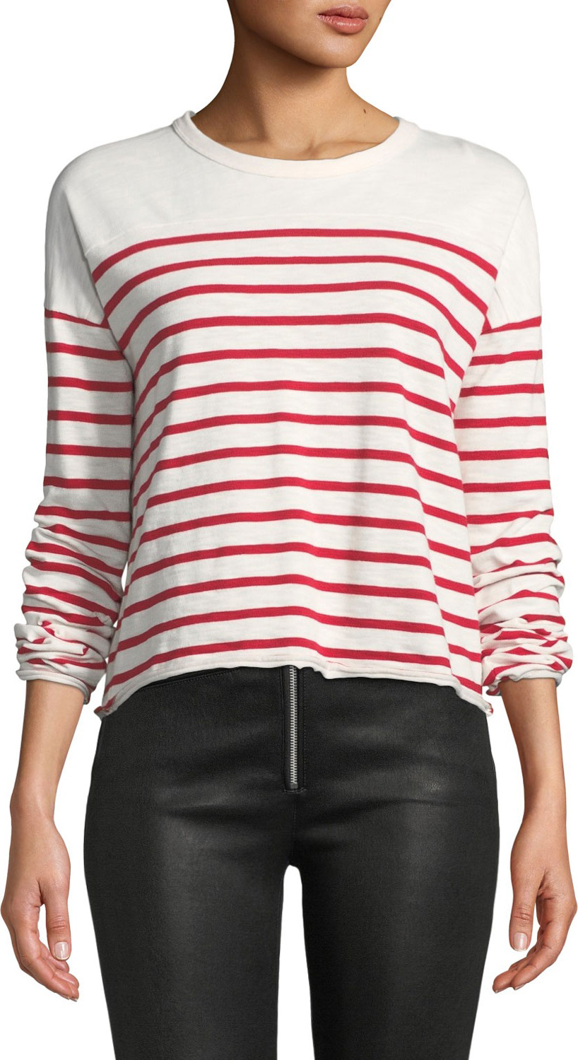 Rag & Bone Halsey Crewneck Long-Sleeve Striped Cotton Tee