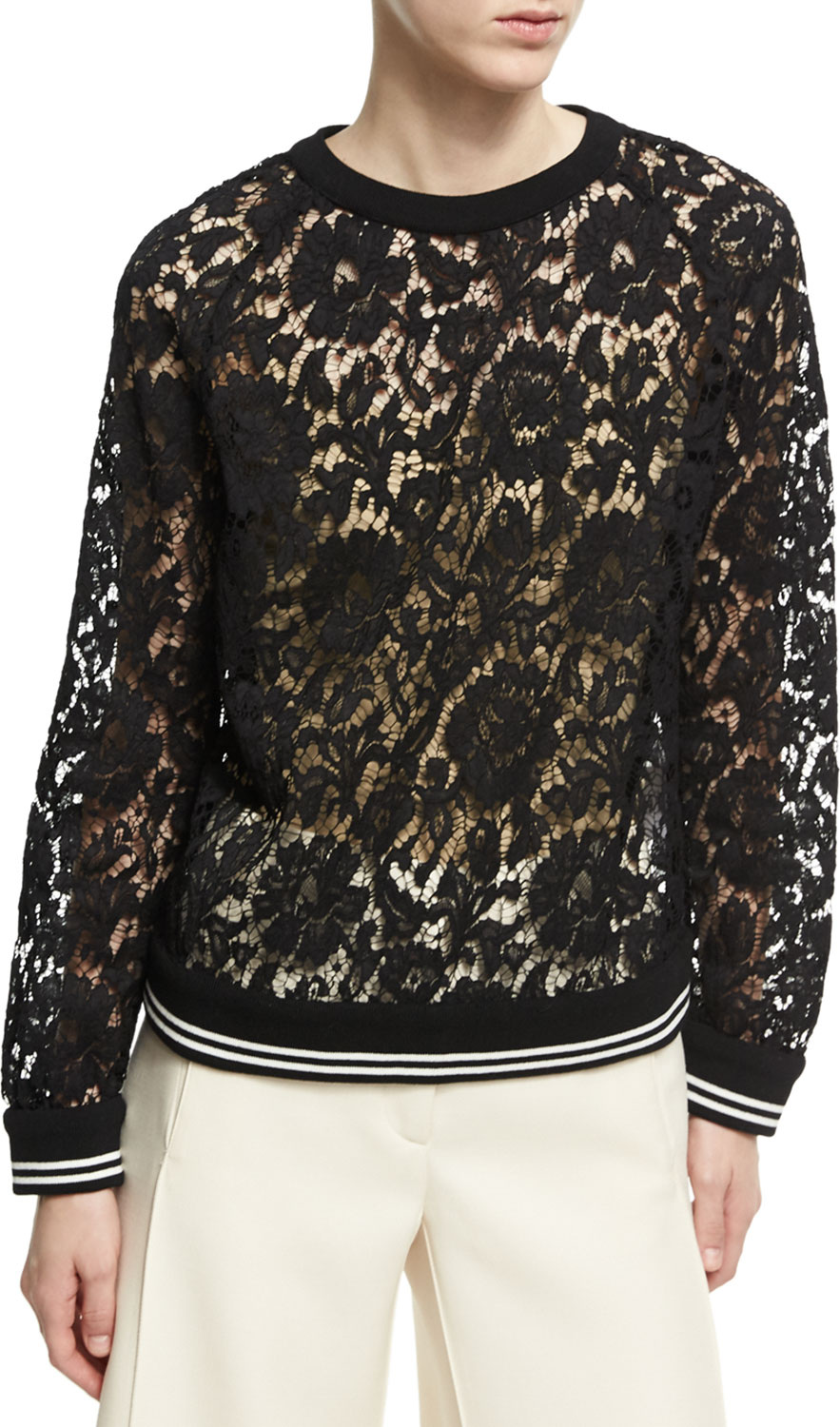 Valentino Lace Sweatshirt with Varsity Stripes