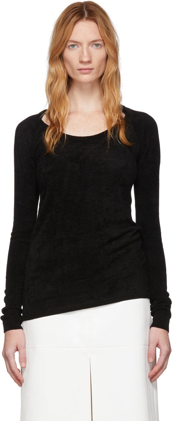 We11done Black Velvet Round Neck Sweater