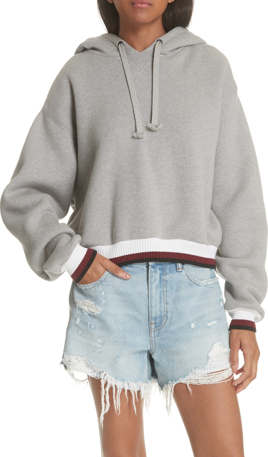 T By Alexander Wang Stripe Trim Fleece Hoodie