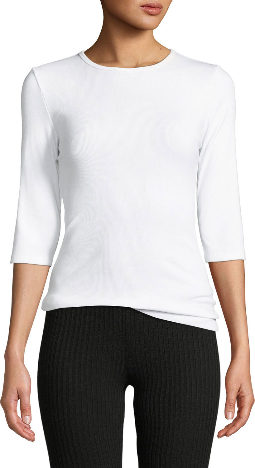 Vince Elbow-Sleeve Jersey Crewneck Top