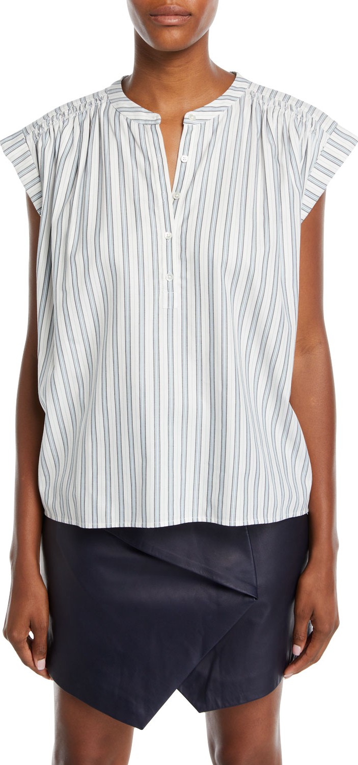 Joie Jacquita Shadow-Stripe Cotton Cap-Sleeve Top