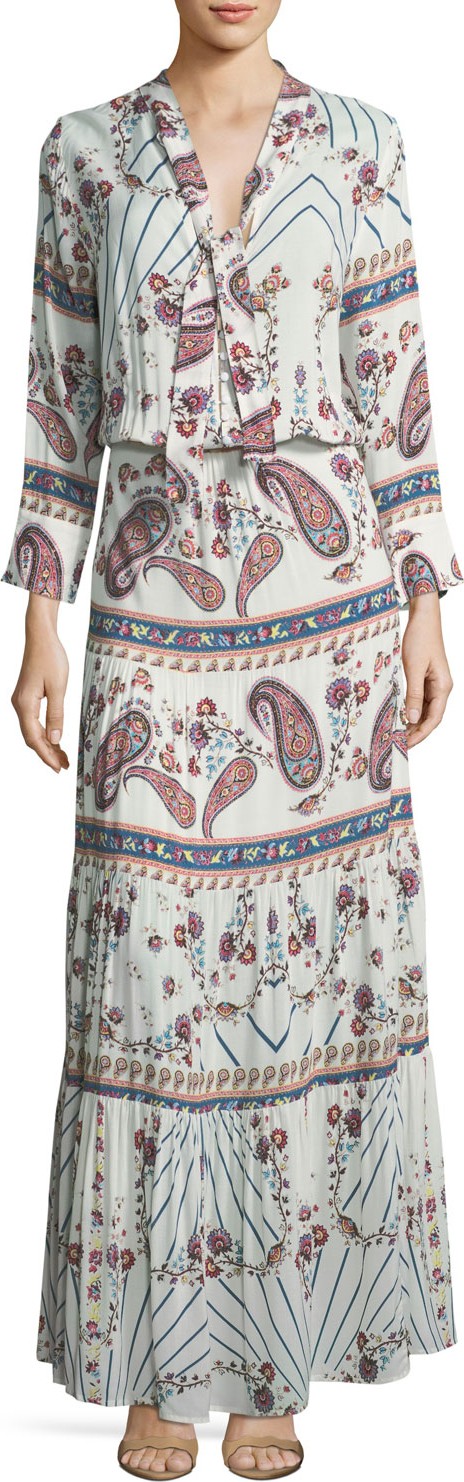 Melissa Odabash Mel Tie-Neck Paisley Summer Maxi Dress