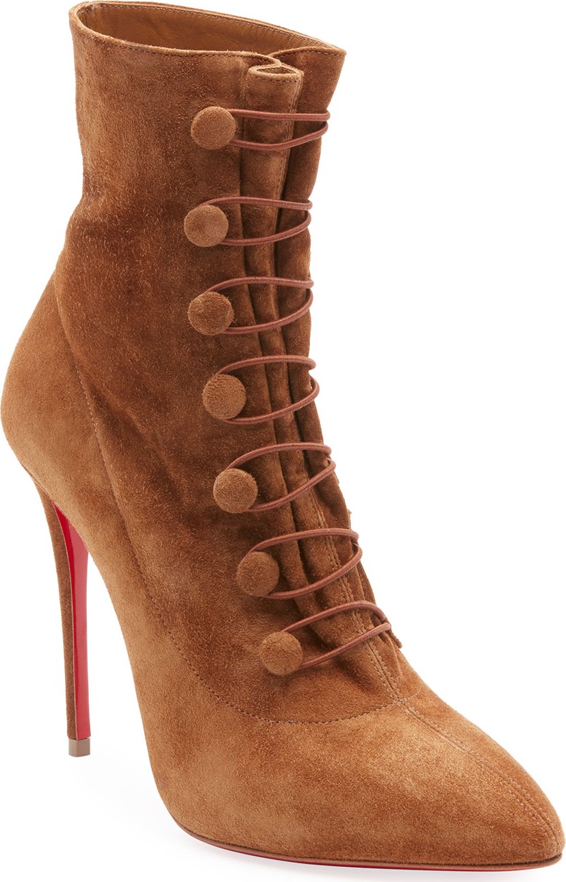 Christian Louboutin French Tutu Button-Loop Suede Red Sole Booties