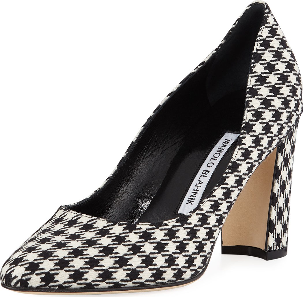 Manolo Blahnik Tuccioto Houndstooth Block-Heel Pumps
