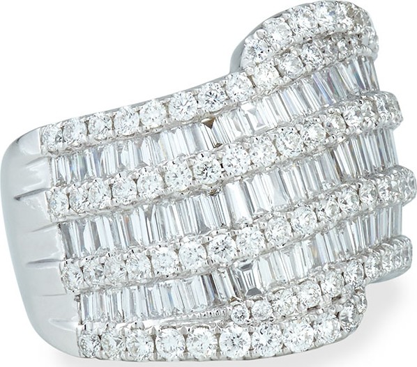 Bessa 18k White Gold Round and Baguette Diamond Ring