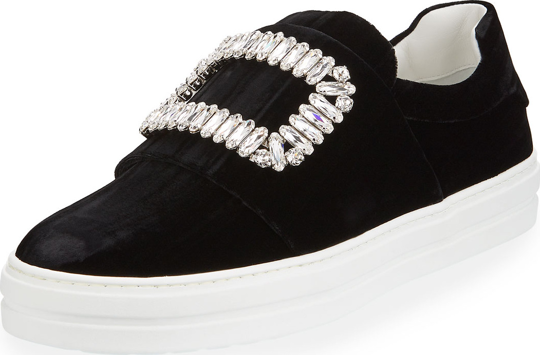 Roger Vivier Sneaky Viv Strass Stripe Velvet Platform Sneakers