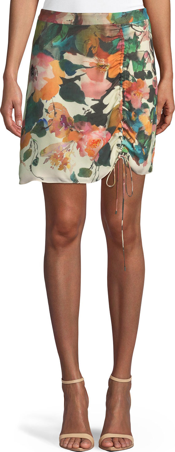 Haute Hippie Spritzer Ruched Silk Floral Skirt