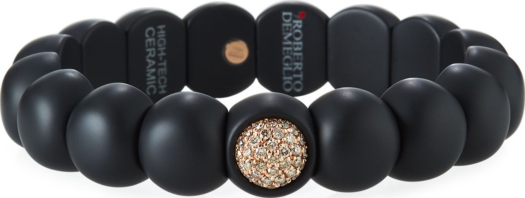 Roberto Demeglio Dama Matte Black Ceramic Beaded Bracelet with Champagne Diamonds