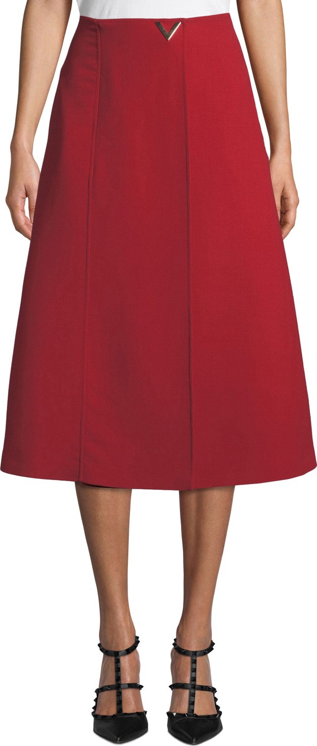 Valentino V-Hardware Double-Crepe Midi Skirt