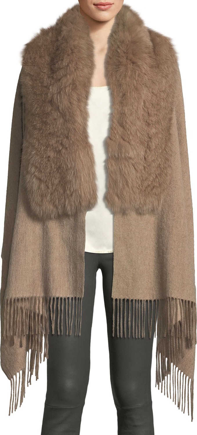 Pologeorgis Wool Fringe-Ends Stole w/ Fur Trim