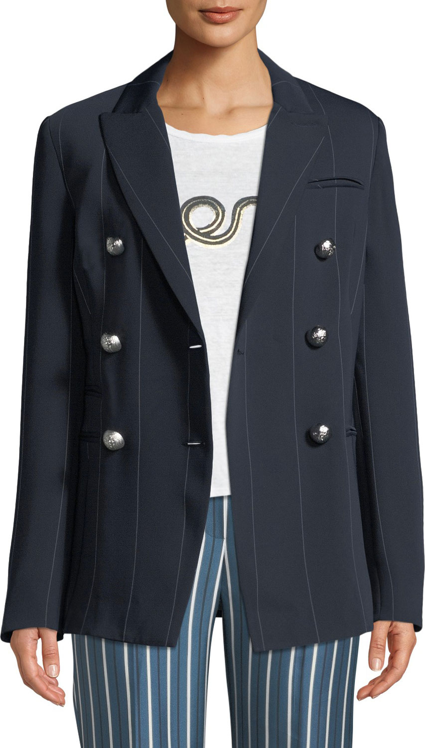 Camilla And Marc Apollo Double-Breasted Pinstripe Blazer Jacket