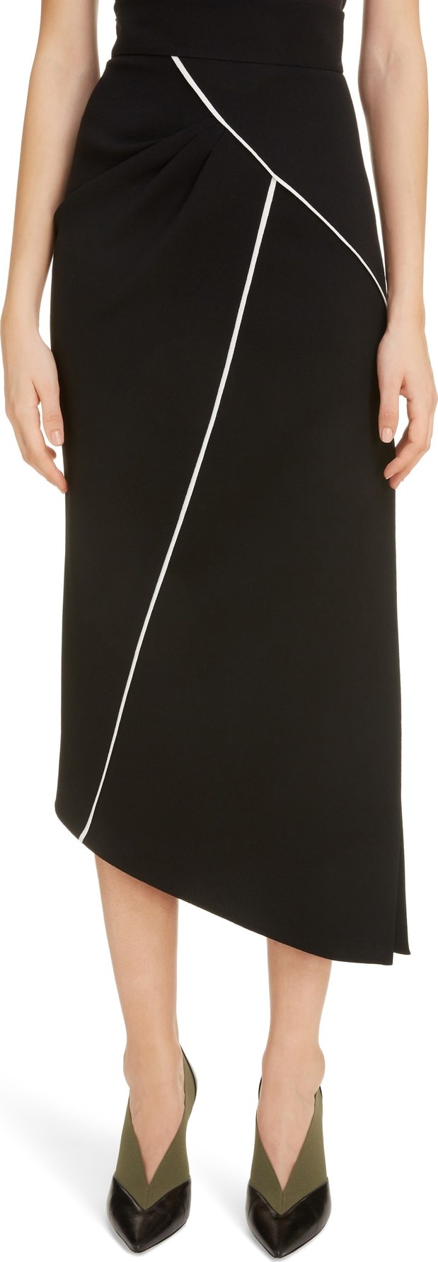 Givenchy Contrast Piping Asymmetrical Wool Skirt