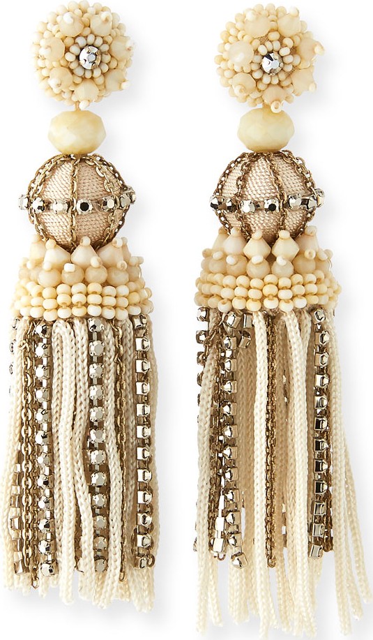 Oscar De La Renta Silk & Chain Tassel Earrings