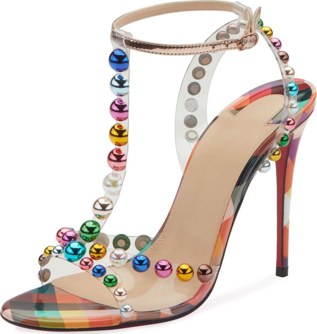 Christian Louboutin Faridavavie See-Through Vinyl/Patent Red Sole T-Strap Sandals