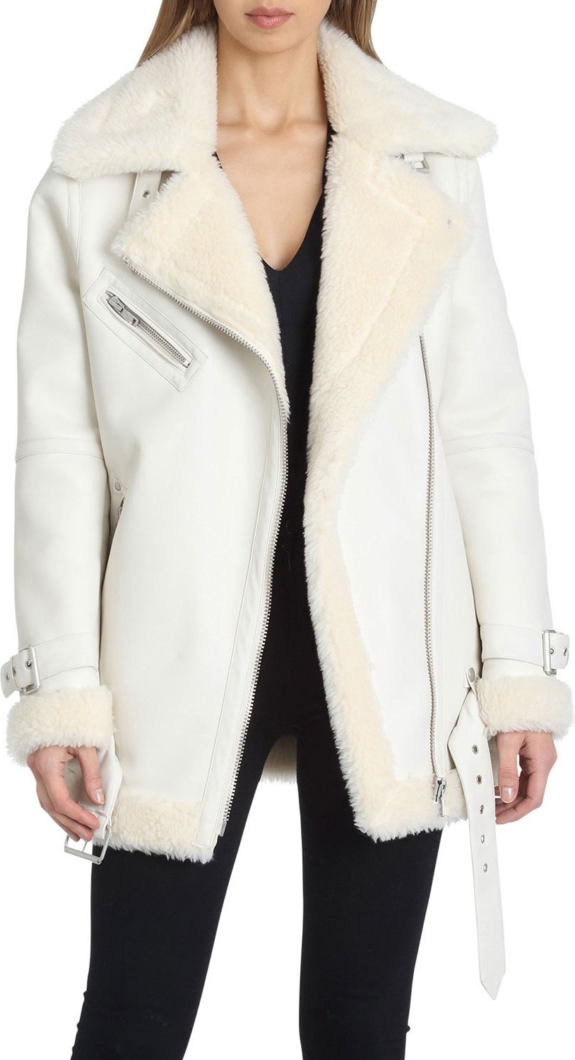 Avec Les Filles Faux Leather Sherpa-Trim Biker Jacket
