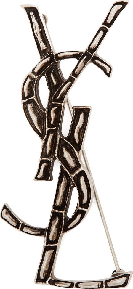 Saint Laurent YSL silver-tone logo brooch