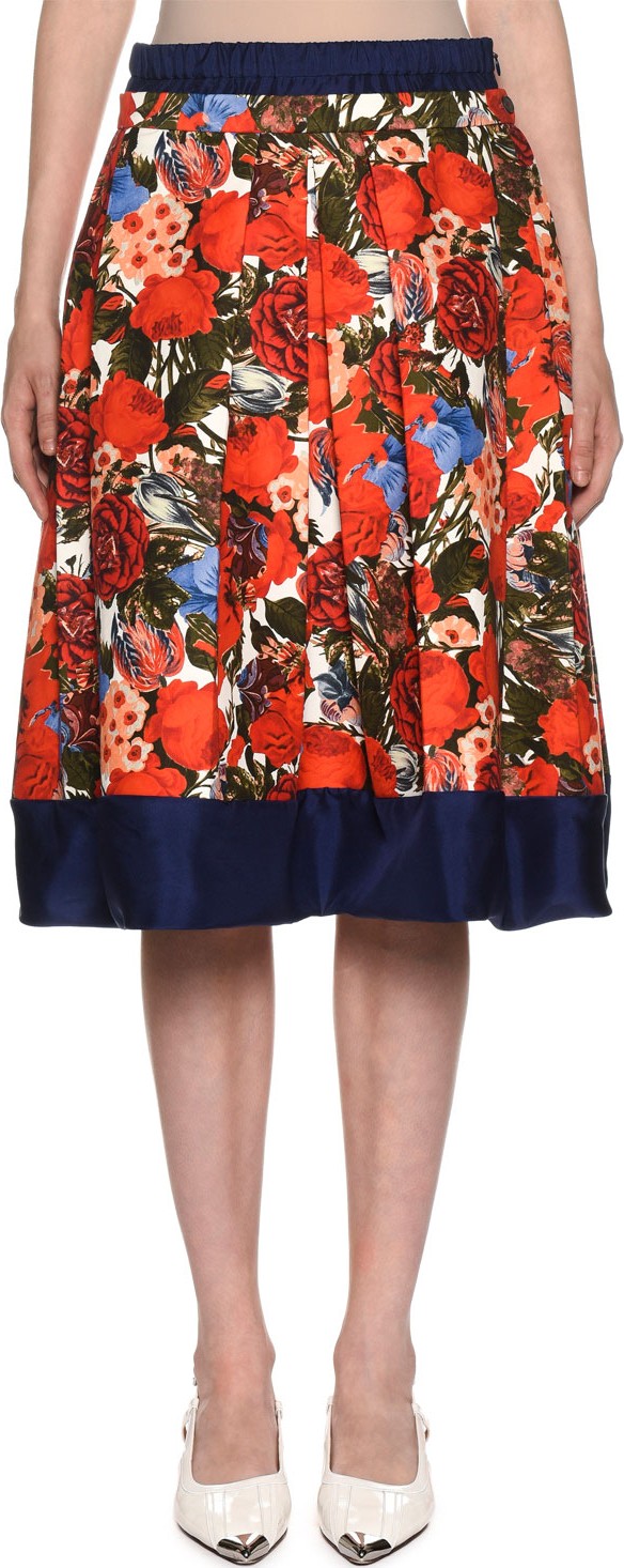 Marni Floral-Print Pleated Poplin Skirt