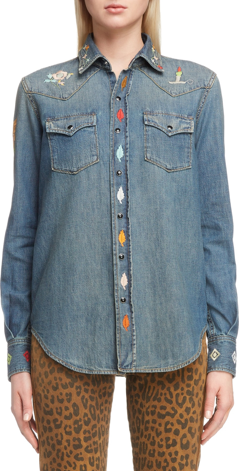 Saint Laurent Embroidered Western Denim Shirt