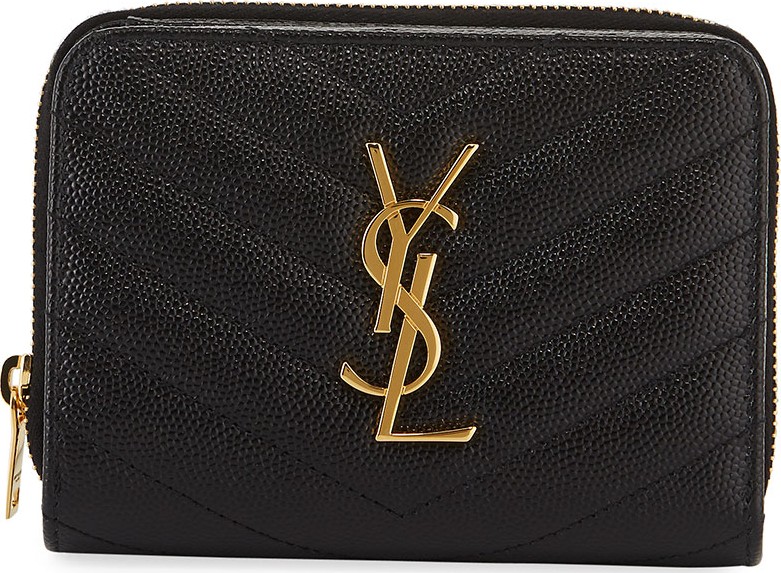 Saint Laurent Mini Monogram YSL Textured Zip Wallet