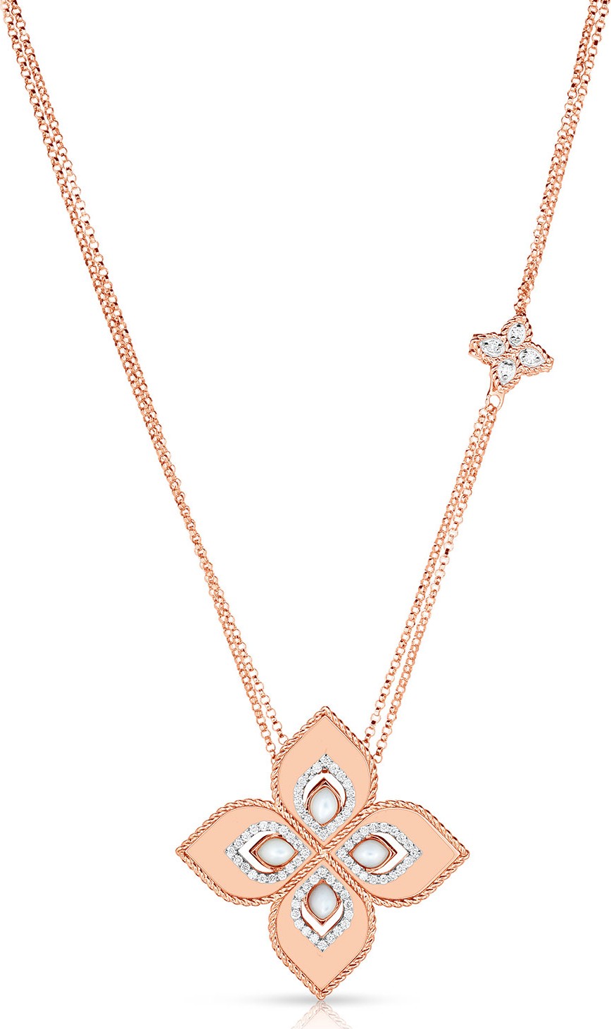 Roberto Coin Venetian Princess 18k Rose Gold Mother-of-Pearl Cutout Necklace with 1.2" Pendant