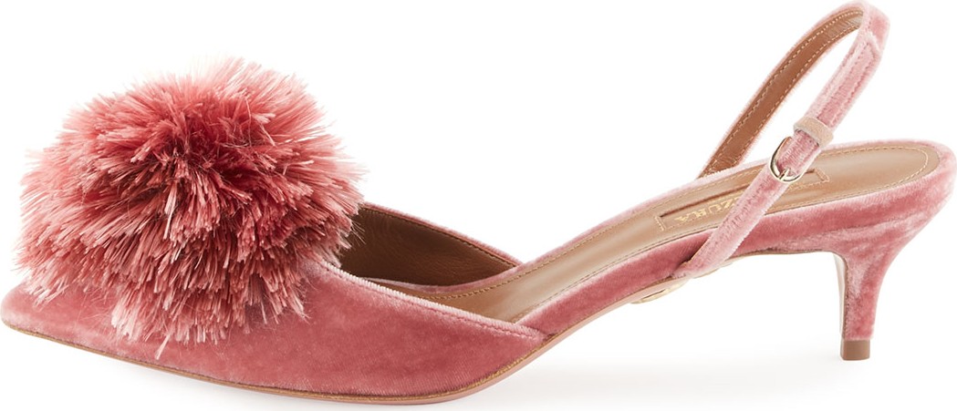 Aquazzura Powder Puff Pompom Pumps, Antique Rose