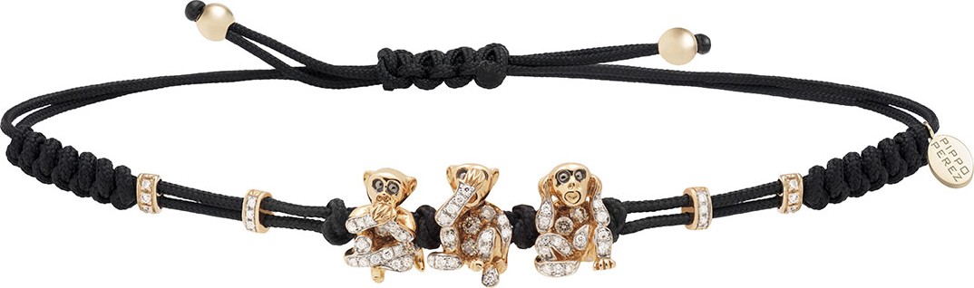 Pippo Perez 18k Mixed Diamond 3-Apes Pull-Cord Bracelet