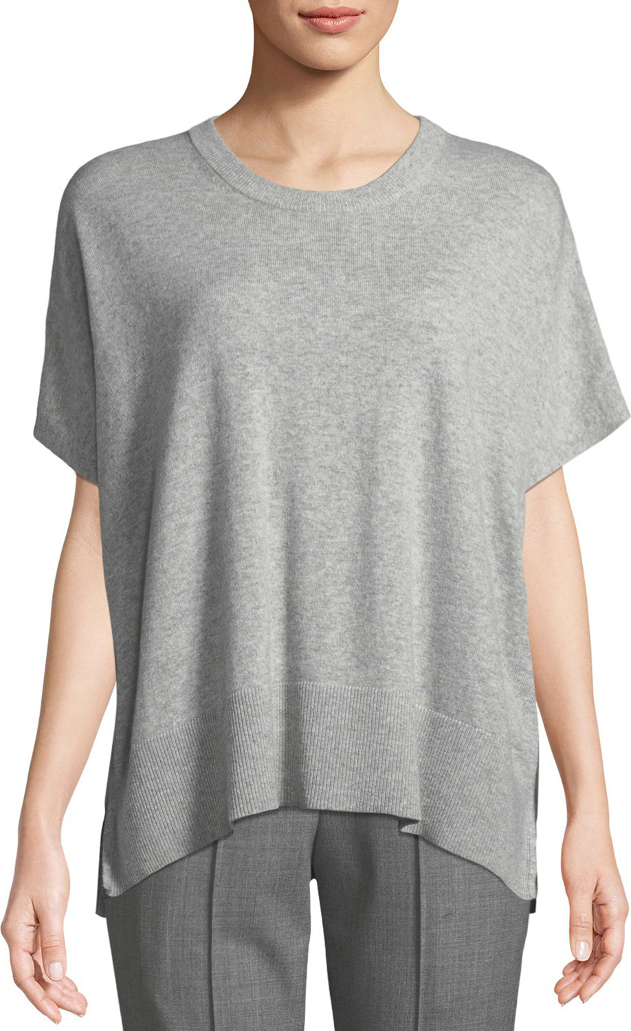 Michael Kors Collection Crewneck Short-Sleeve Melange Draped Cashmere Pullover