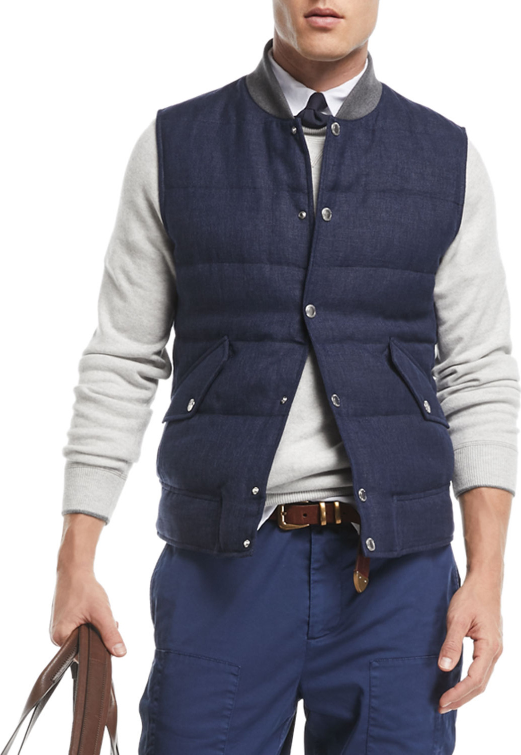Brunello Cucinelli Quilted Linen/Wool Tweed Vest