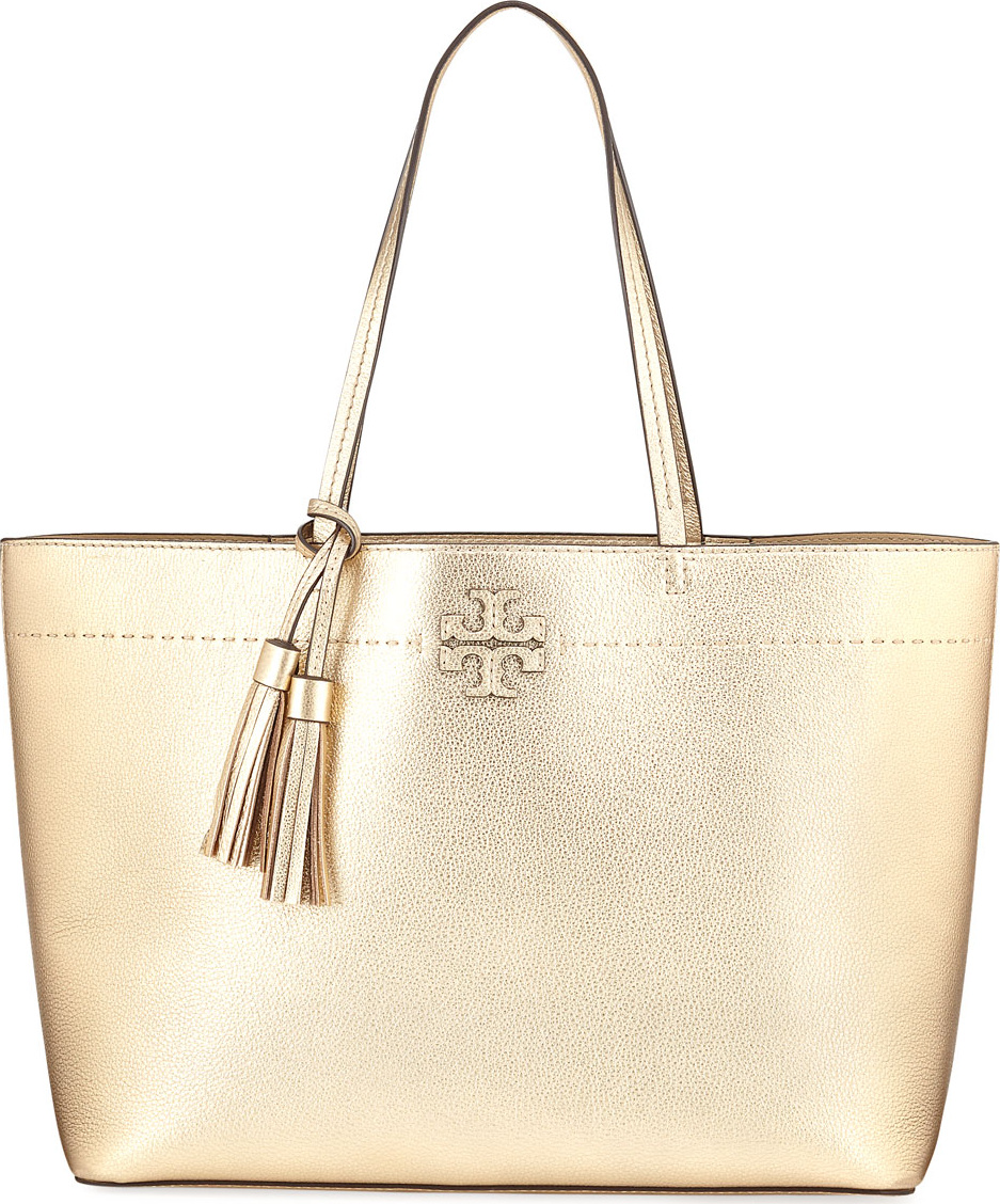 Tory Burch McGraw Metallic Leather Tote Bag, Gold