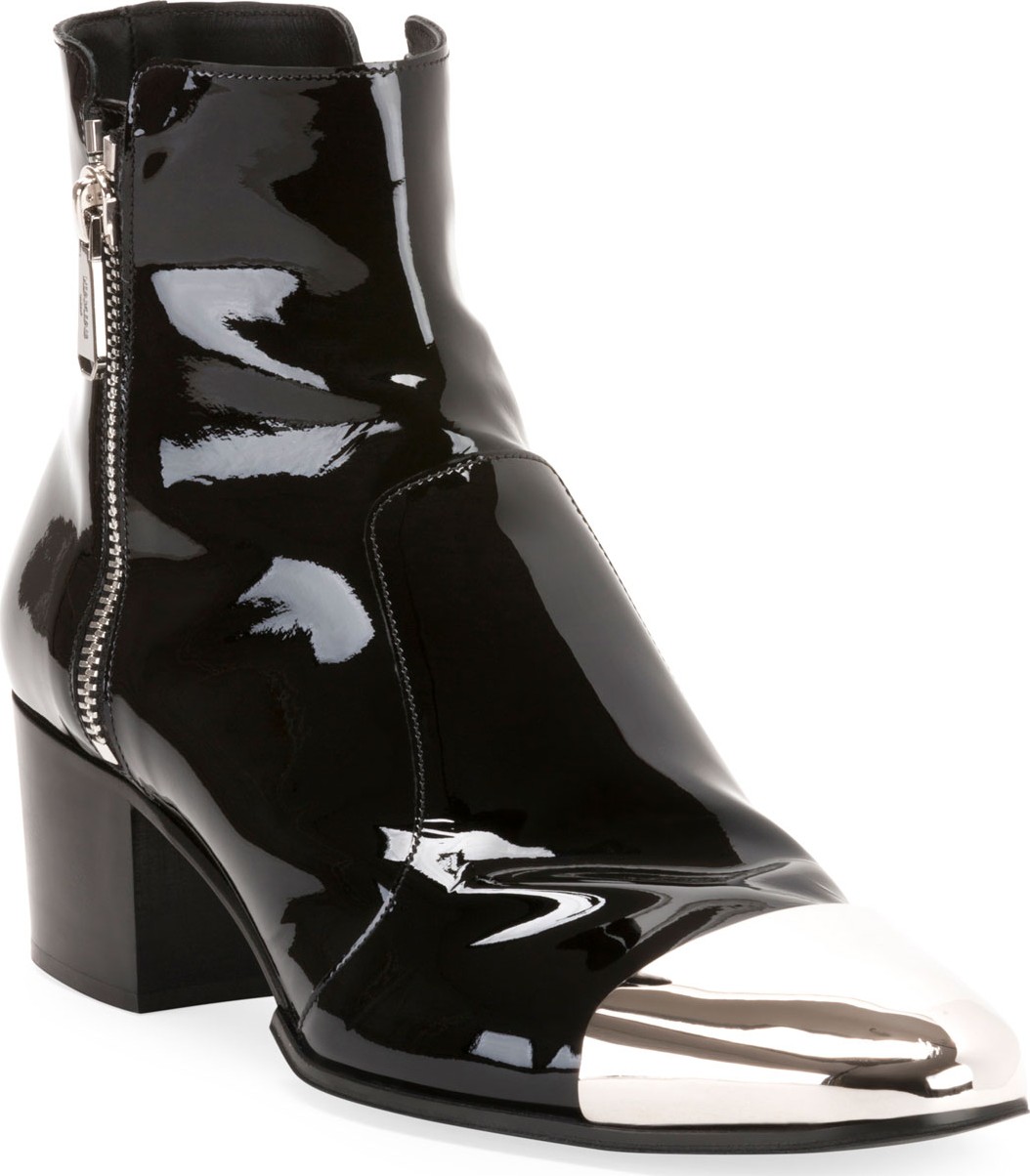 Balmain Men's Karen Metal-Toe Patent Leather Boots