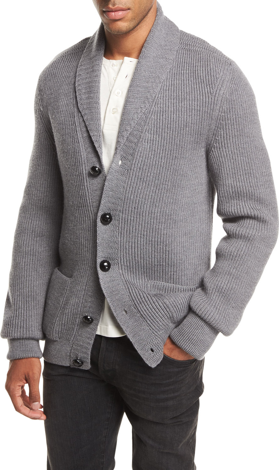 TOM FORD Iconic Shawl-Collar Cardigan, Light Gray