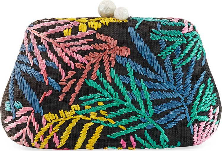 Rafe Rosie Leaf-Embroidered  Clutch Bag