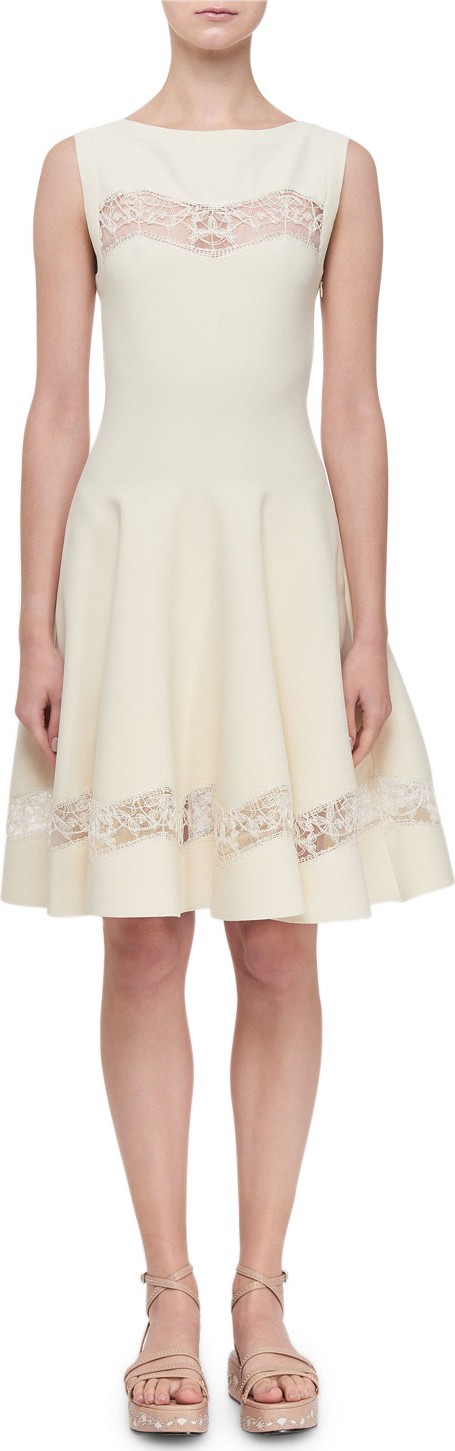 Alaïa Raffia-Embroidered Sheer Panel Dress, White