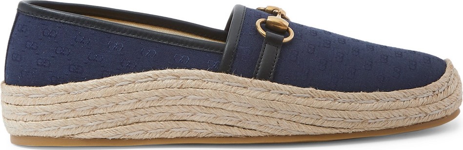 Gucci Horsebit Leather-Trimmed Logo-Jacquard Canvas Espadrilles