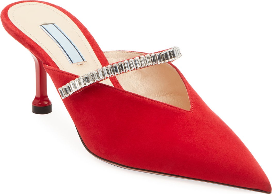 Prada Suede Jeweled Slide Mules