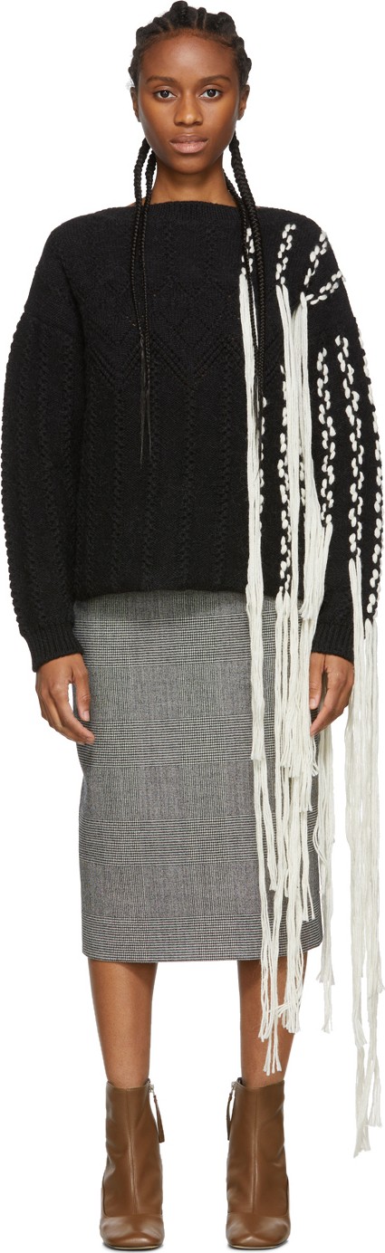 LOEWE Black & White Woven Fringe Sweater