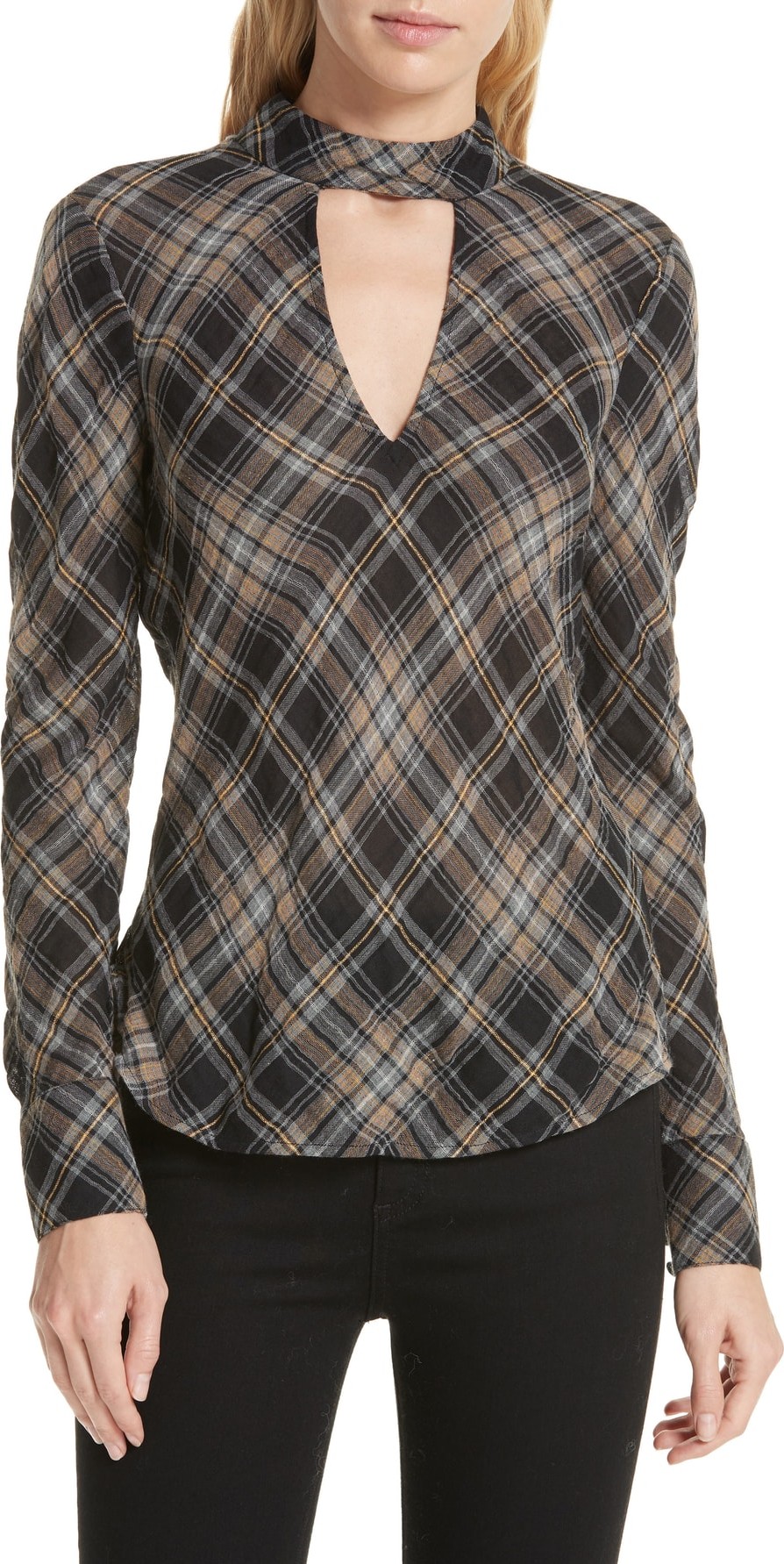 Veronica Beard Wade Metallic Plaid Top